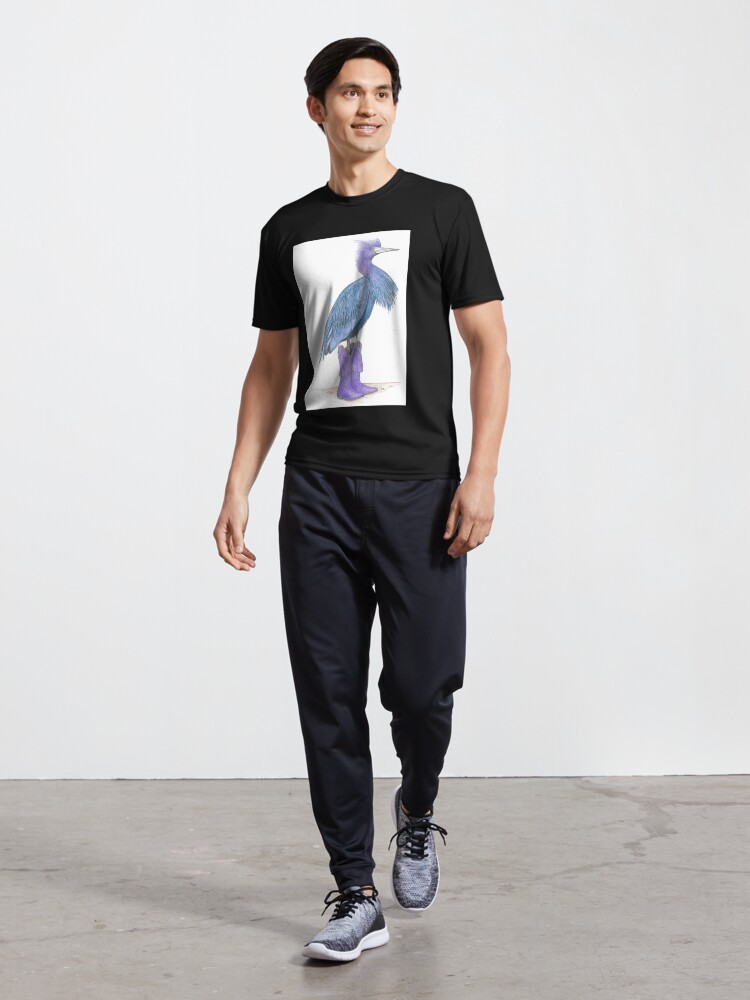 Thumbnail 5 of 7, Active T-Shirt, Little blue heron in cowgirl boots designed and sold by JimsBirds.