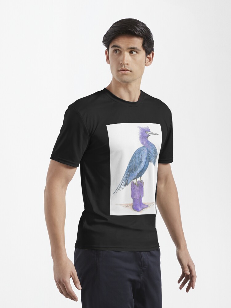 Thumbnail 3 of 7, Active T-Shirt, Little blue heron in cowgirl boots designed and sold by JimsBirds.