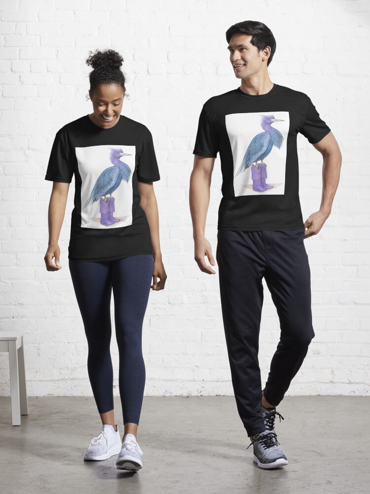 Thumbnail 1 of 7, Active T-Shirt, Little blue heron in cowgirl boots designed and sold by JimsBirds.