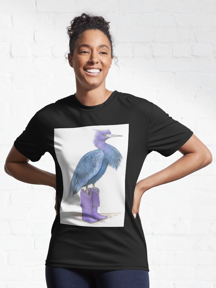 Thumbnail 6 of 7, Active T-Shirt, Little blue heron in cowgirl boots designed and sold by JimsBirds.