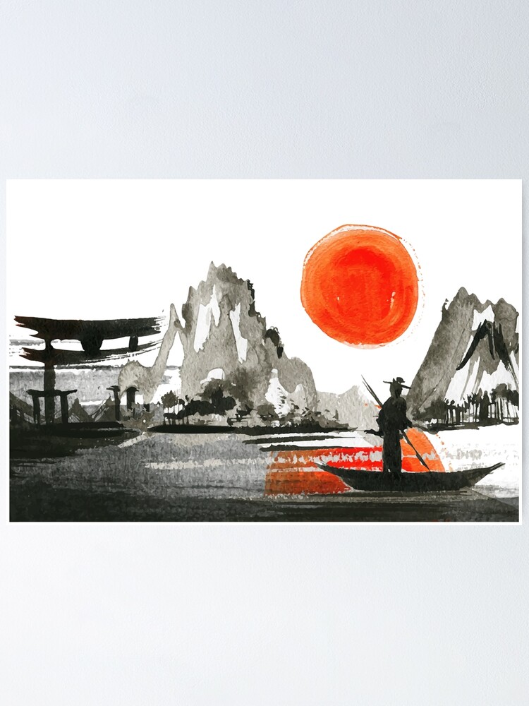 Japanese watercolor painting Poster