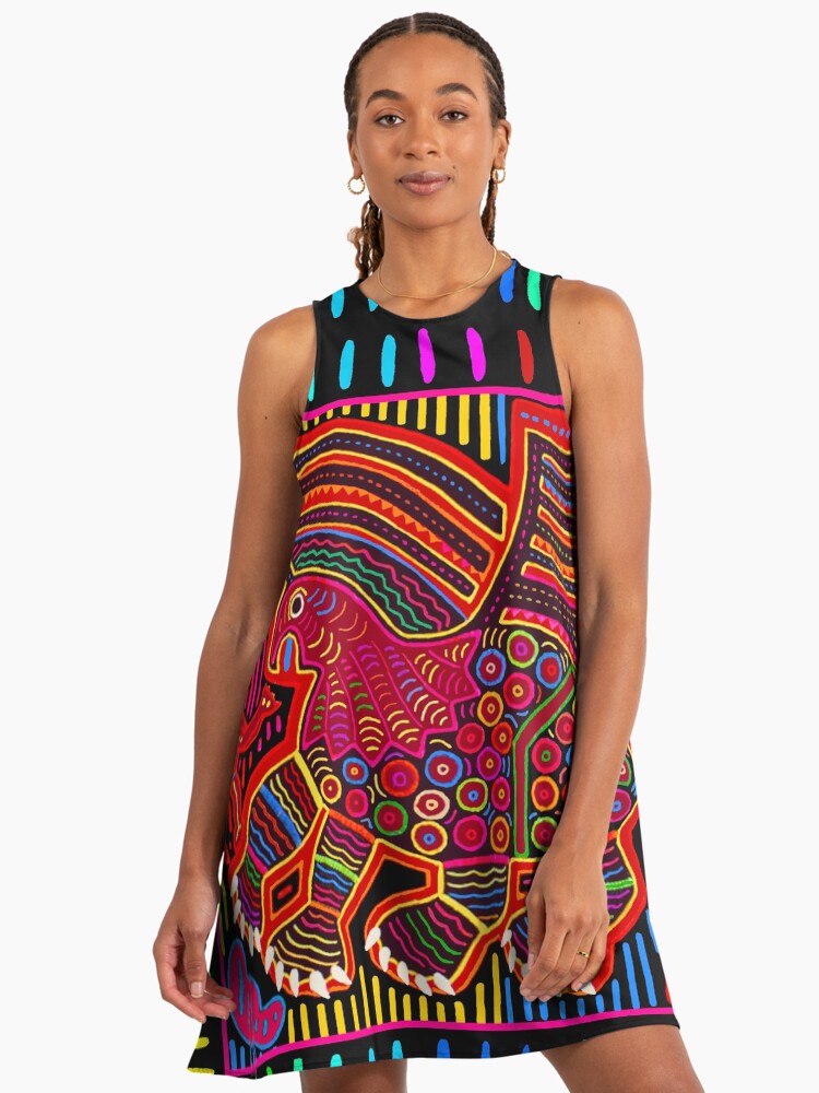 Kuna Indian Friendly Dragon Mola Dragons A-Line Dress