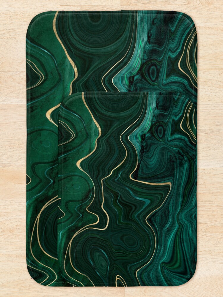 "Emerald Green and Gold Malachite Pattern" Bath Mat for Sale by