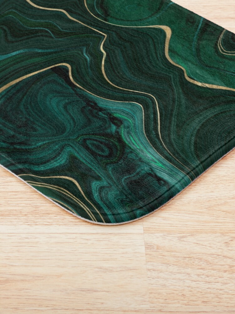 "Emerald Green and Gold Malachite Pattern" Bath Mat for Sale by