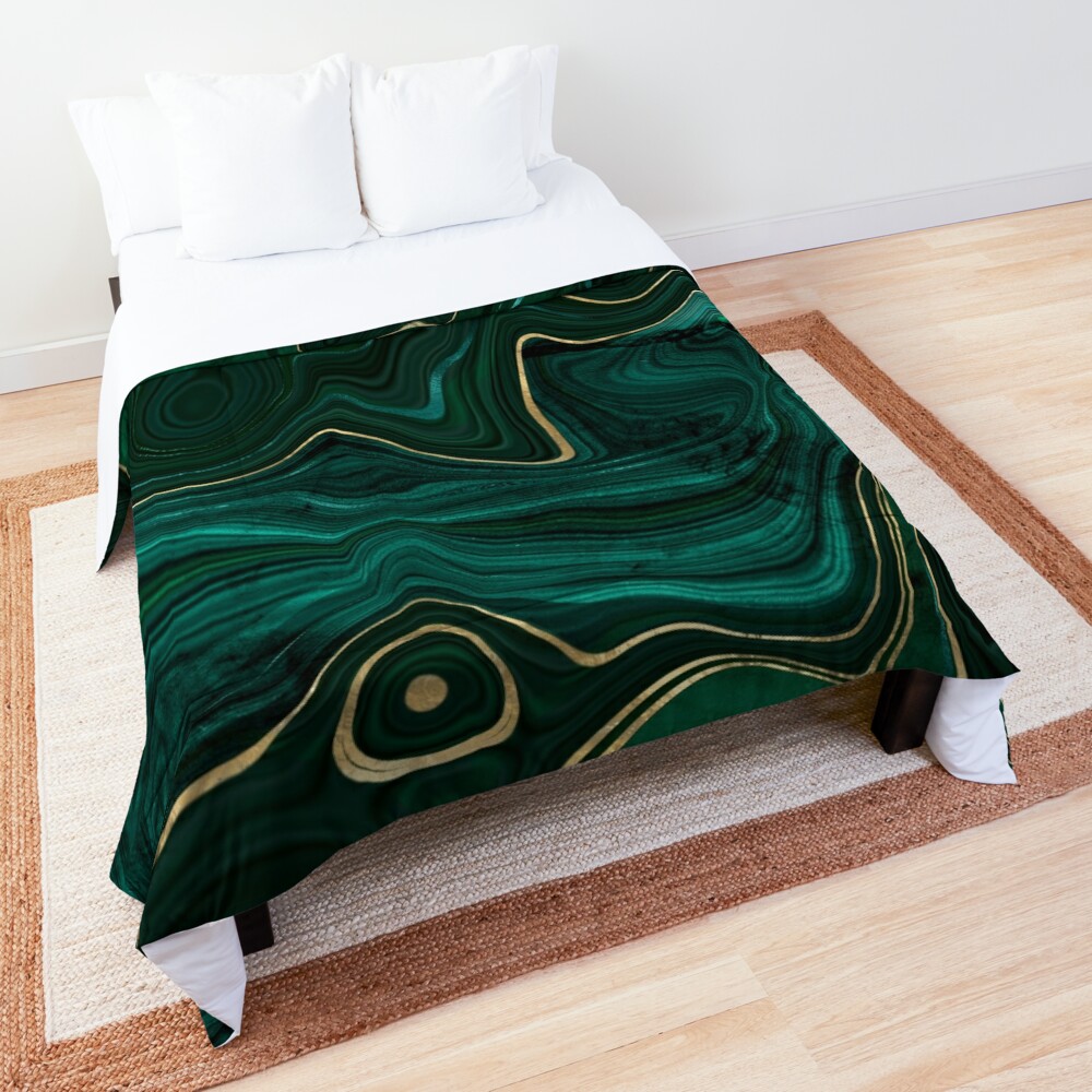 "Emerald Green and Gold Malachite Pattern" Comforter by RougeAtelier