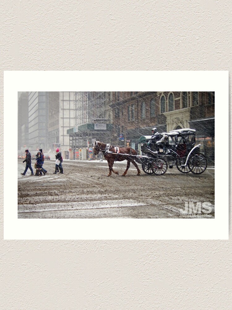 Thumbnail 2 of 3, Art Print, Horse & Carriage in February Blizzard designed and sold by steeber.