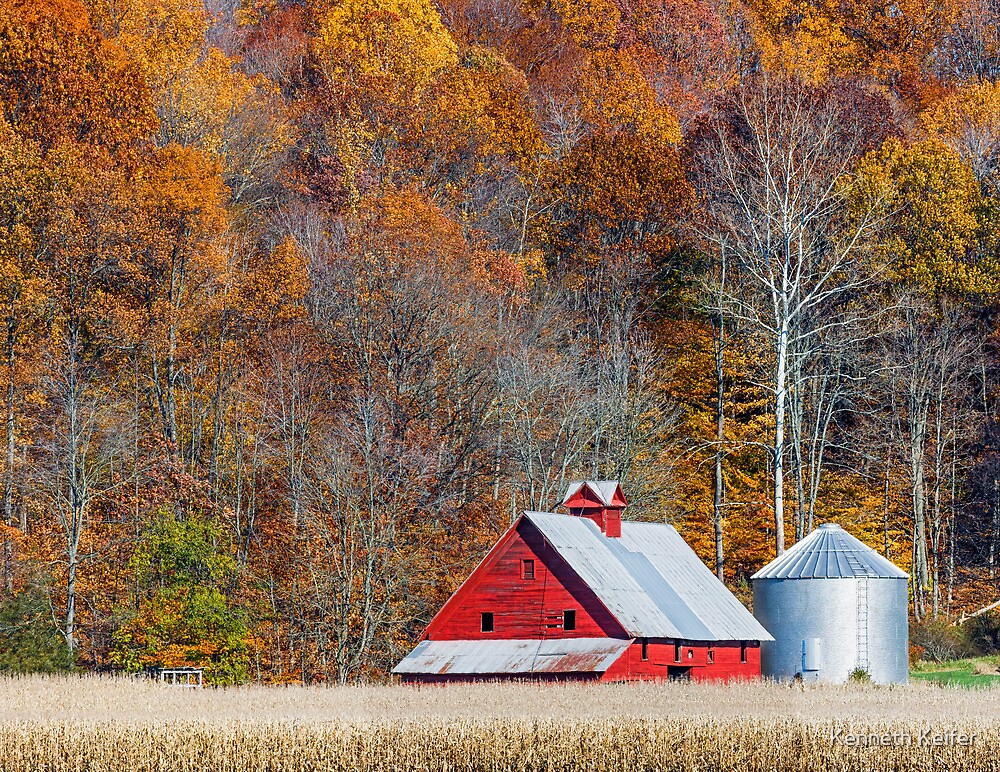 Autumn Red Barn And Hillside By Kenneth Keifer Redbubble 1721