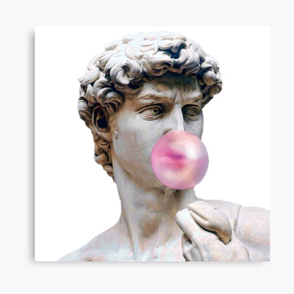 Arte de escultura de mármol, estatua de David soplando chicle rosa Lienzo