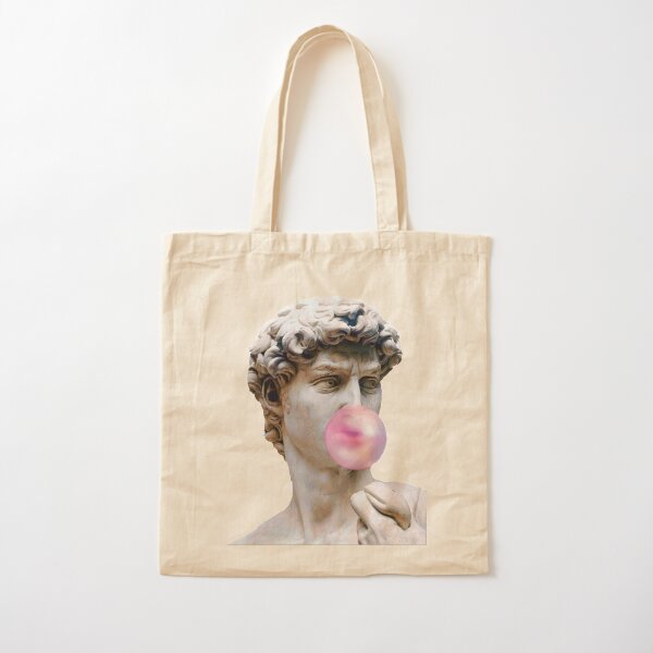 Arte de escultura de mármol, estatua de David soplando chicle rosa Bolsa de algodón