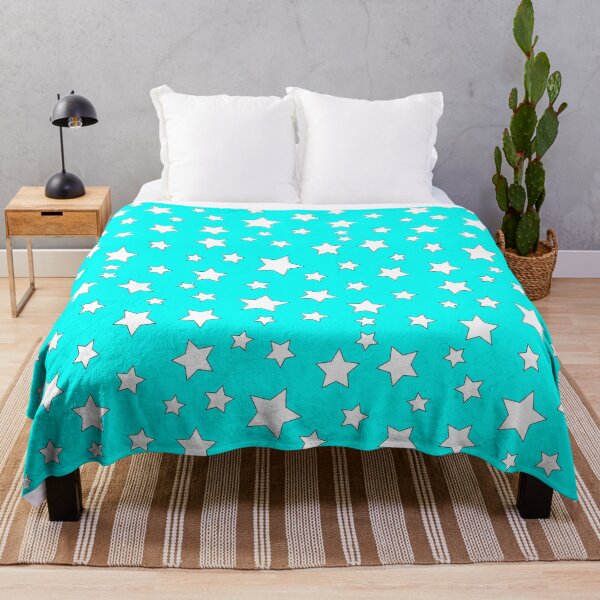 Teal and White Stars Throw Blanket