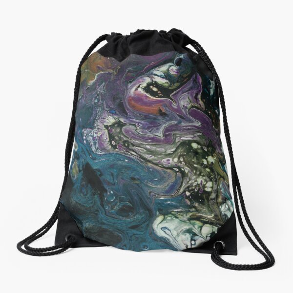 Purple and Blue Abstract Painting Drawstring Bag