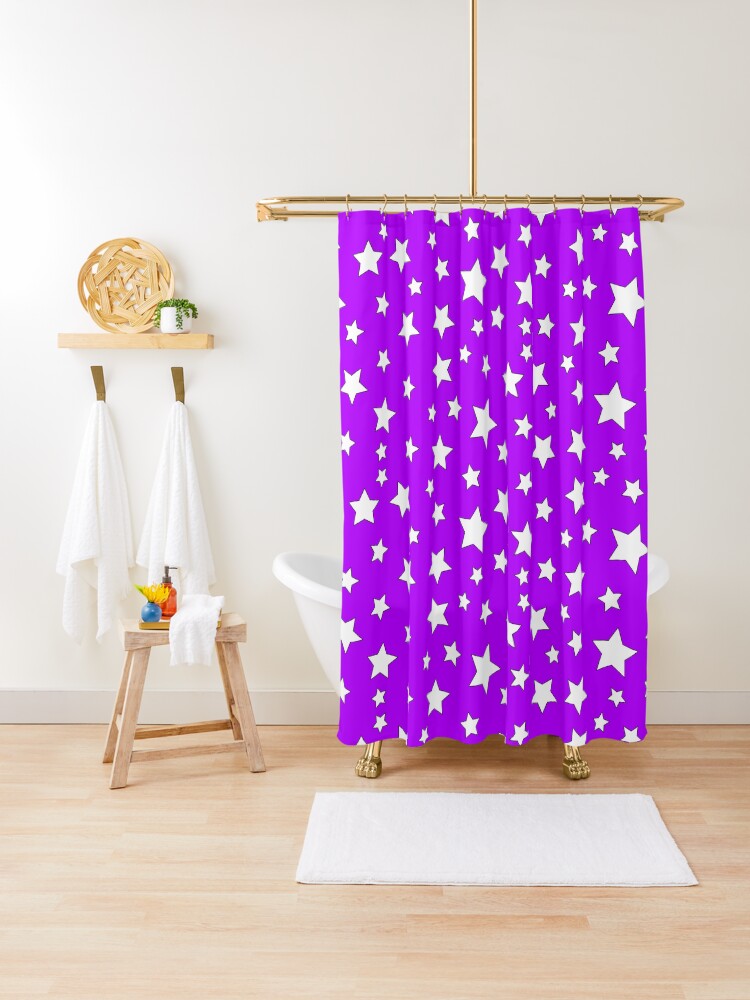 Thumbnail 1 of 5, Shower Curtain, Purple and White Stars designed and sold by Ekari Blu.
