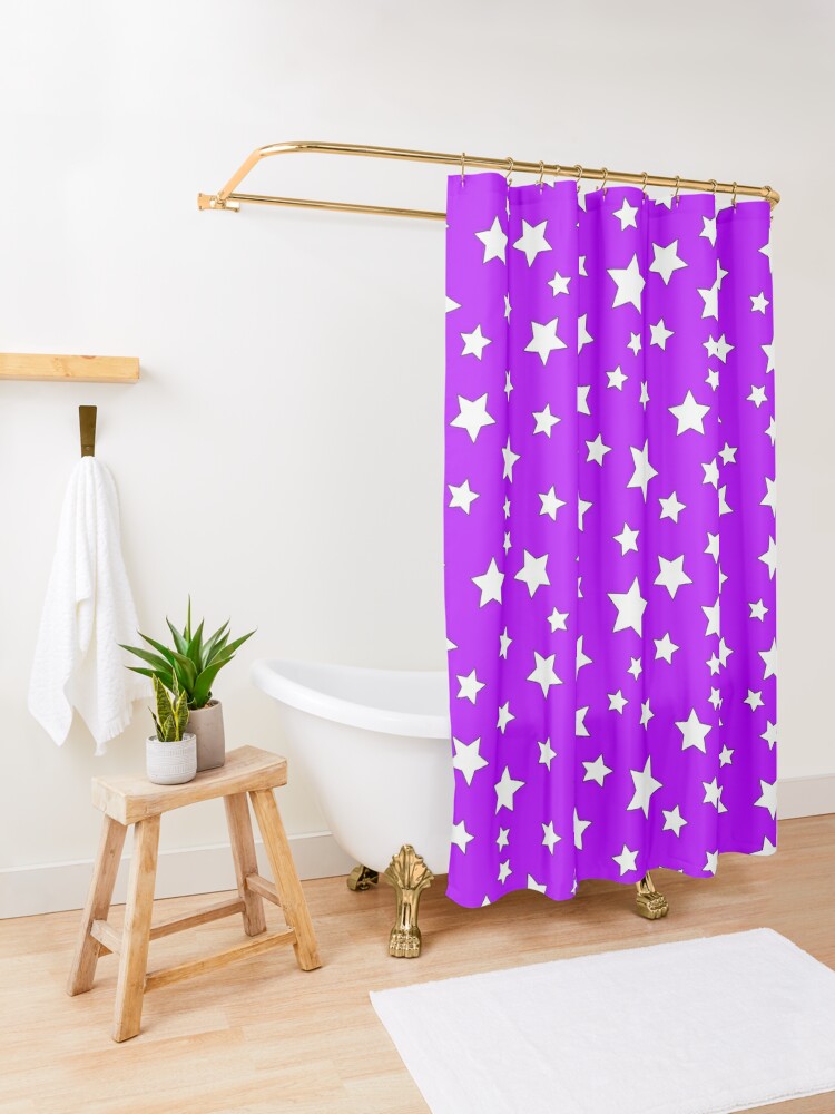 Thumbnail 3 of 5, Shower Curtain, Purple and White Stars designed and sold by Ekari Blu.