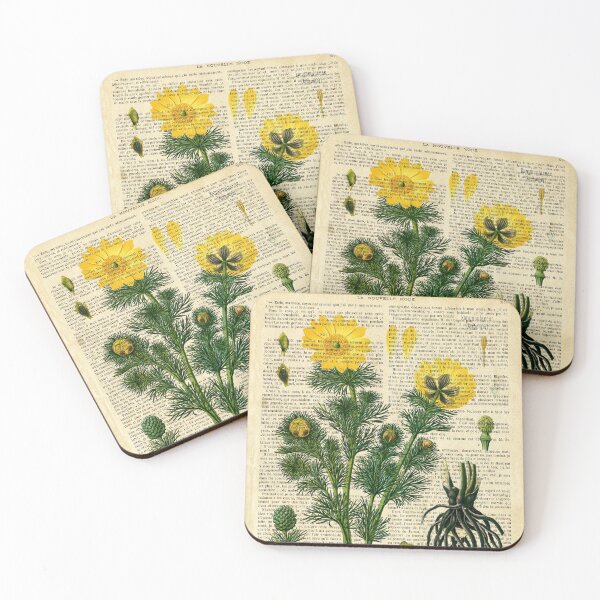 Item preview, Botanical print, on old book page - yellow flowers designed and sold by Art by Lilia.
