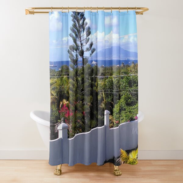 Caribbean pine Island print of St. Kitts-Nevis Shower Curtain