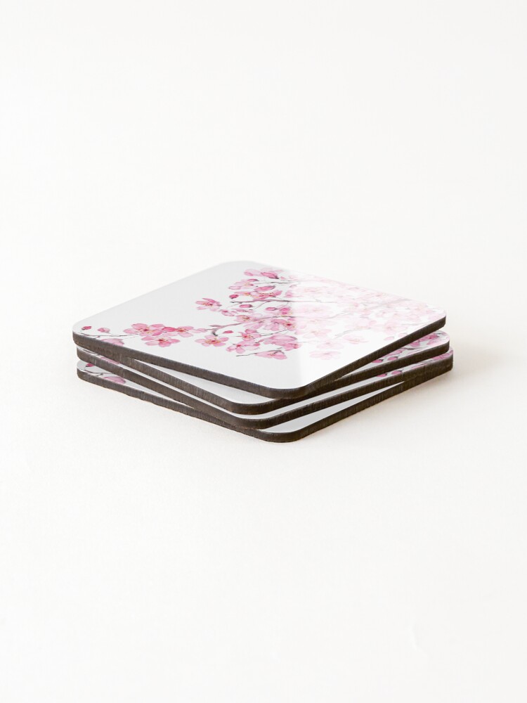 Thumbnail 4 of 5, Coasters (Set of 4), hand painted hand painted pink cherry blossom watercolor 2020 designed and sold by ColorandColor.