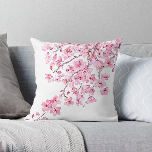 pink cherry blossom watercolor 2020 Throw Pillow
