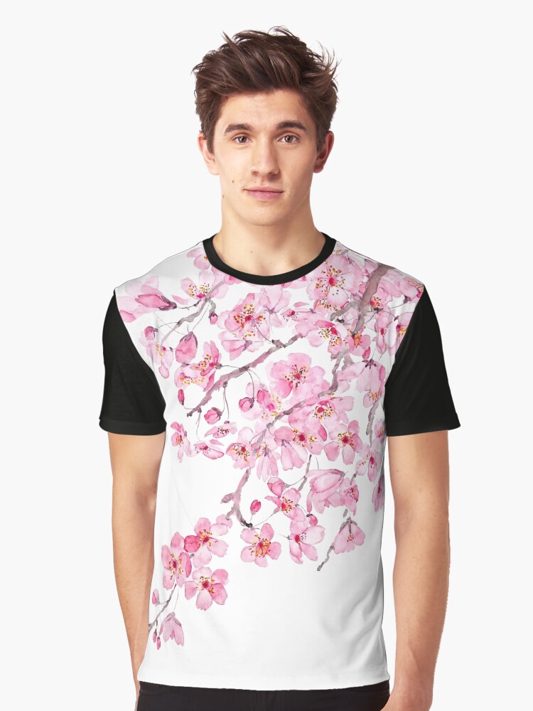 Thumbnail 1 von 5, Grafik T-Shirt, handgemaltes handgemaltes rosa kirschblütenaquarell 2020 designt und verkauft von ColorandColor.