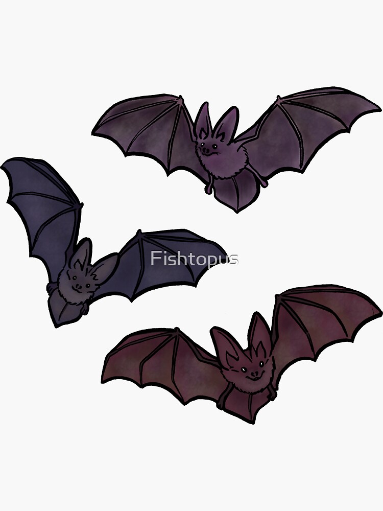 Aperçu 3 sur 3. Sticker avec l'œuvre Chauves-souris (tons violets) créée et vendue par Fishtopus.