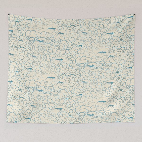 Item preview, Blue waves and ocean swirls (off white) designed and sold by ampheebian.