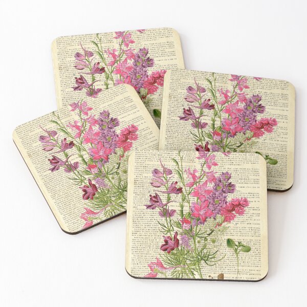 Item preview, Botanical print, on old book page - garden flowers - pink designed and sold by Art by Lilia.