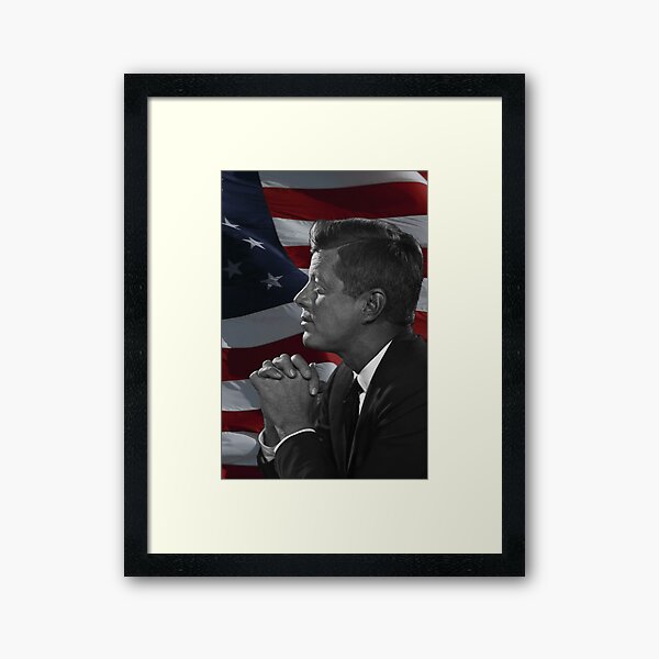 JFK Profile American Flag Framed Art Print