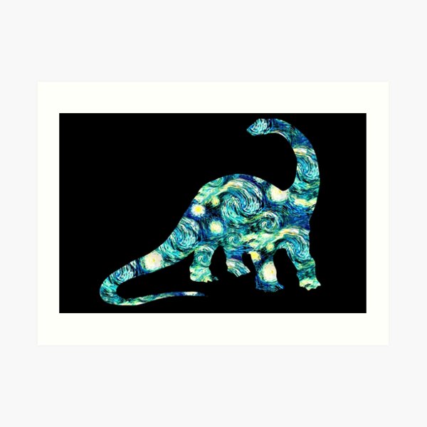 Starry Night Longneck Dinosaur Silhouette Art Print