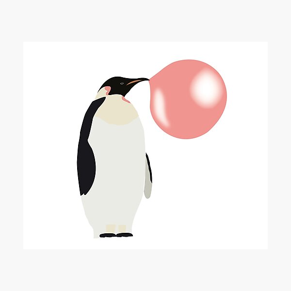Bubble Gum Penguin Blowing Bubble Photographic Print
