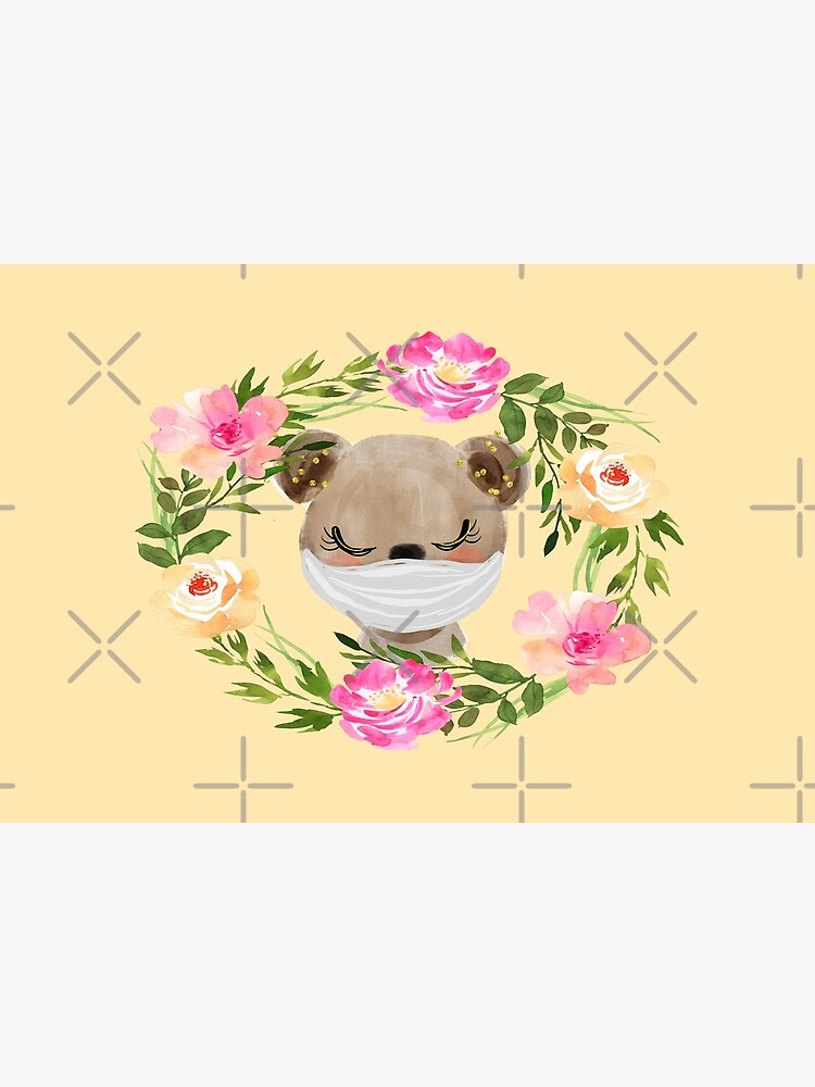Cute Baby Bear with Face Mask and Flowers by mexicandoo