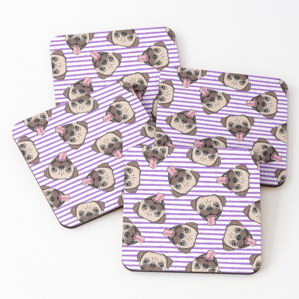 Item preview, Happy Pugs on purple stripes designed and sold by littlearrow.