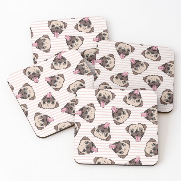 Item preview, Happy Pugs on pink stripes designed and sold by littlearrow.