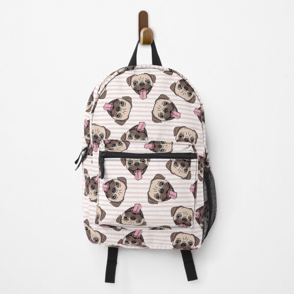 Item preview, Happy Pugs on pink stripes designed and sold by littlearrow.