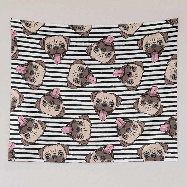Item preview, Happy Pugs on stripes designed and sold by littlearrow.