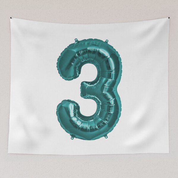 Item preview, Three Number 3 Metallic Aqua Blue Mylar Foil Helium Balloon for Three Year Old Toddler  designed and sold by Birthdates.