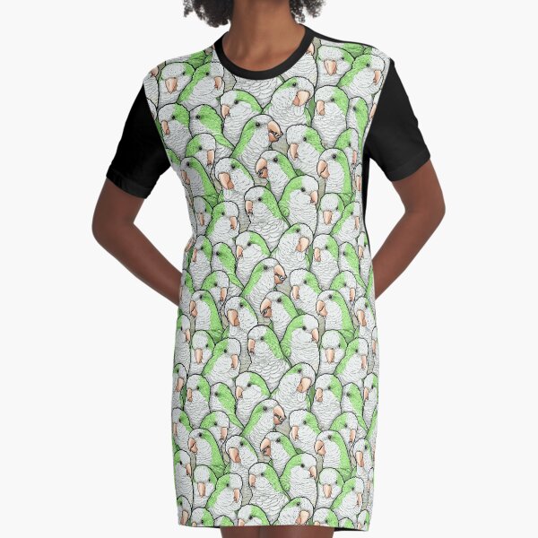 Green Quaker Parrots Graphic T-Shirt Dress