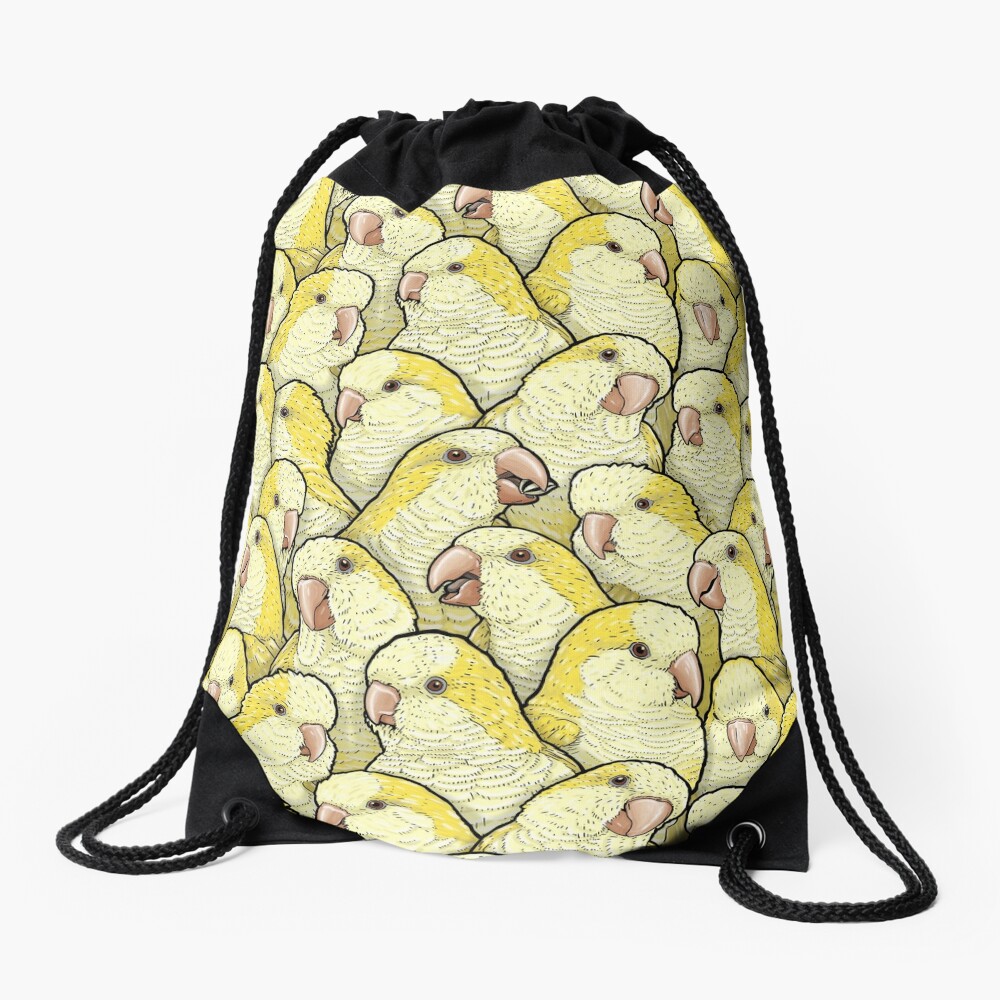 Yellow Lutino Quaker Parrots Drawstring Bag