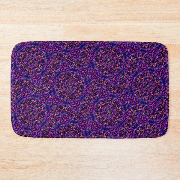 Item preview, Neon Pink, Purple, Blue, And Yellow mandala geometric pattern on black background, variation 2  designed and sold by wild.geranium.design.
