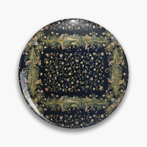 Item preview, Four Elements and Strewn Flowers Antique Floral Tapestry in Blue Indigo designed and sold by BulganLumini.