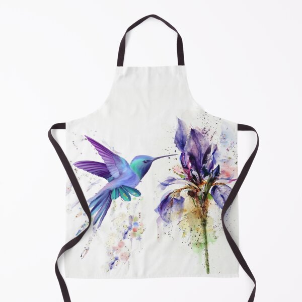 Hummingbird Floral Watercolor Purple Tones Apron