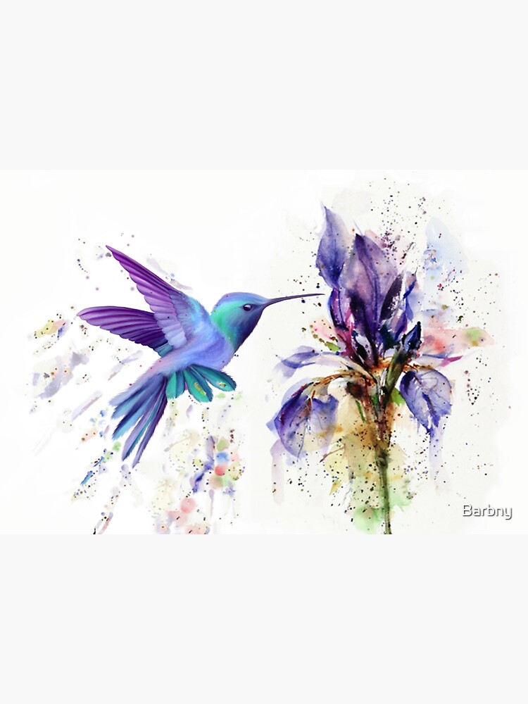 Hummingbird Floral Watercolor Purple Tones by Barbny