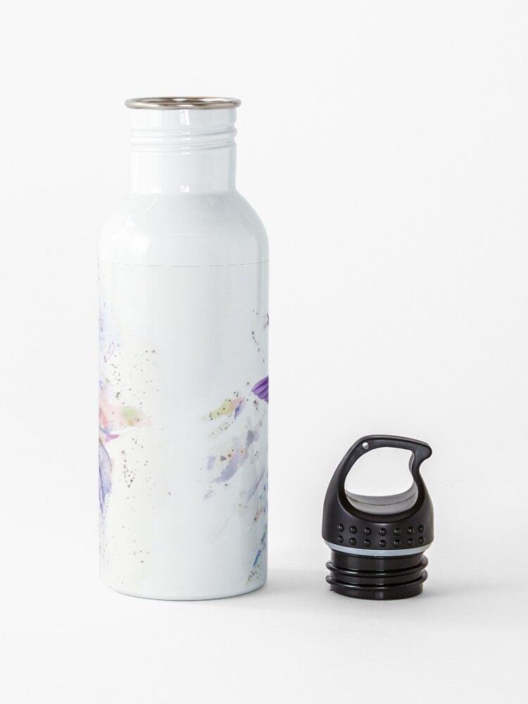 Alternate view of Hummingbird Floral Watercolor Purple Tones Water Bottle