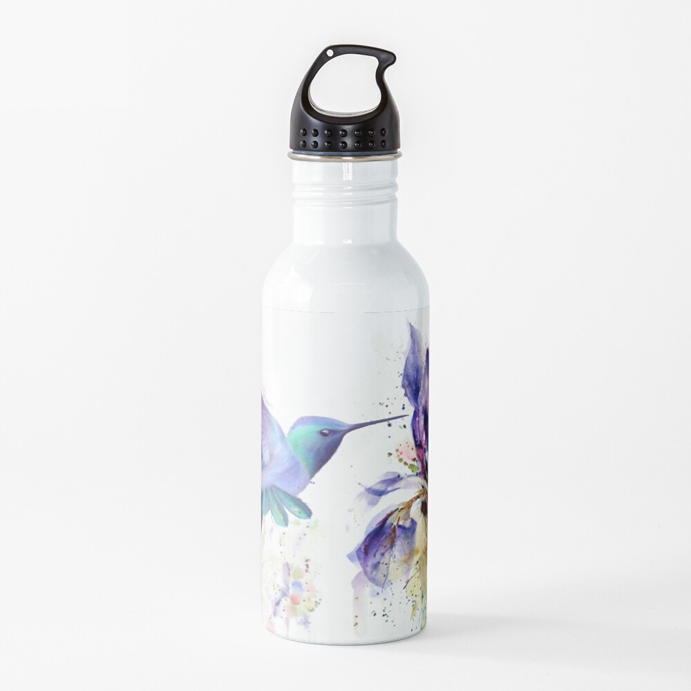 Hummingbird Floral Watercolor Purple Tones Water Bottle