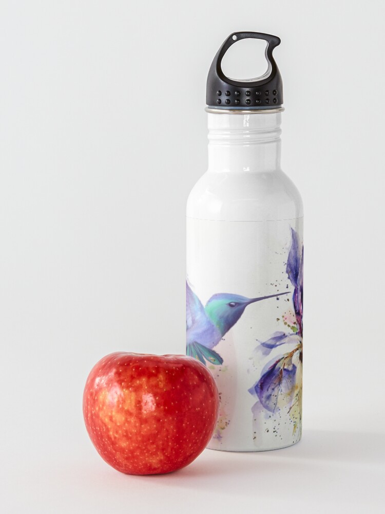 Alternate view of Hummingbird Floral Watercolor Purple Tones Water Bottle