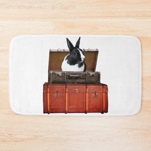 Item preview, black white bunny - rabbit in old suitcases designed and sold by Move-Art.