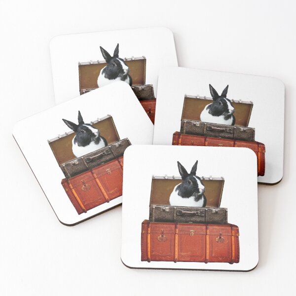 Item preview, black white bunny - rabbit in old suitcases designed and sold by Move-Art.