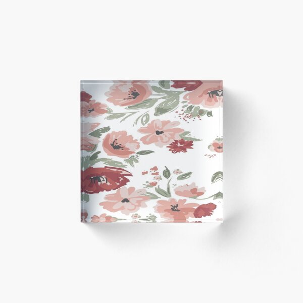 Pink Flowers Acrylic Block