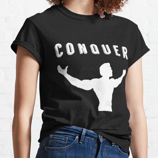 Vista previa del artículo con la obra «arnold schwarzenegger gym camiseta conquistar», diseñado y vendido por Nimus Vancel.