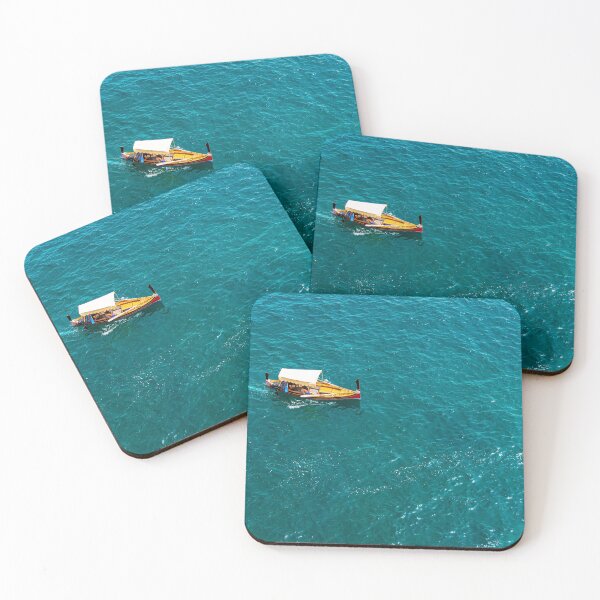Item preview, Top view on fishing boat in turquoise Mediterranean sea designed and sold by lena-maximova.