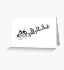 Reindeer Pulling Santa's Sleigh. Old Fashioned Christmas Image. Greeting Card