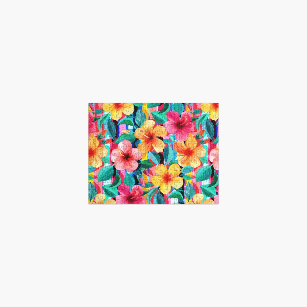 OTT Maximalist Hawaiian Hibiscus Floral with Stripes Jigsaw Puzzle
